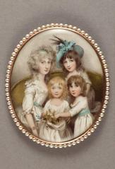 Portrait miniature of Lady Affleck and her three daughters in a pearl-bordered locket