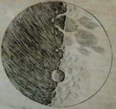 Galileo original moon drawing showing detailed moon surface features in black and white