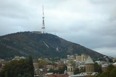 Scenic view of Mt Mtats'minda in Tbilisi, Georgia from Metekhi cliff