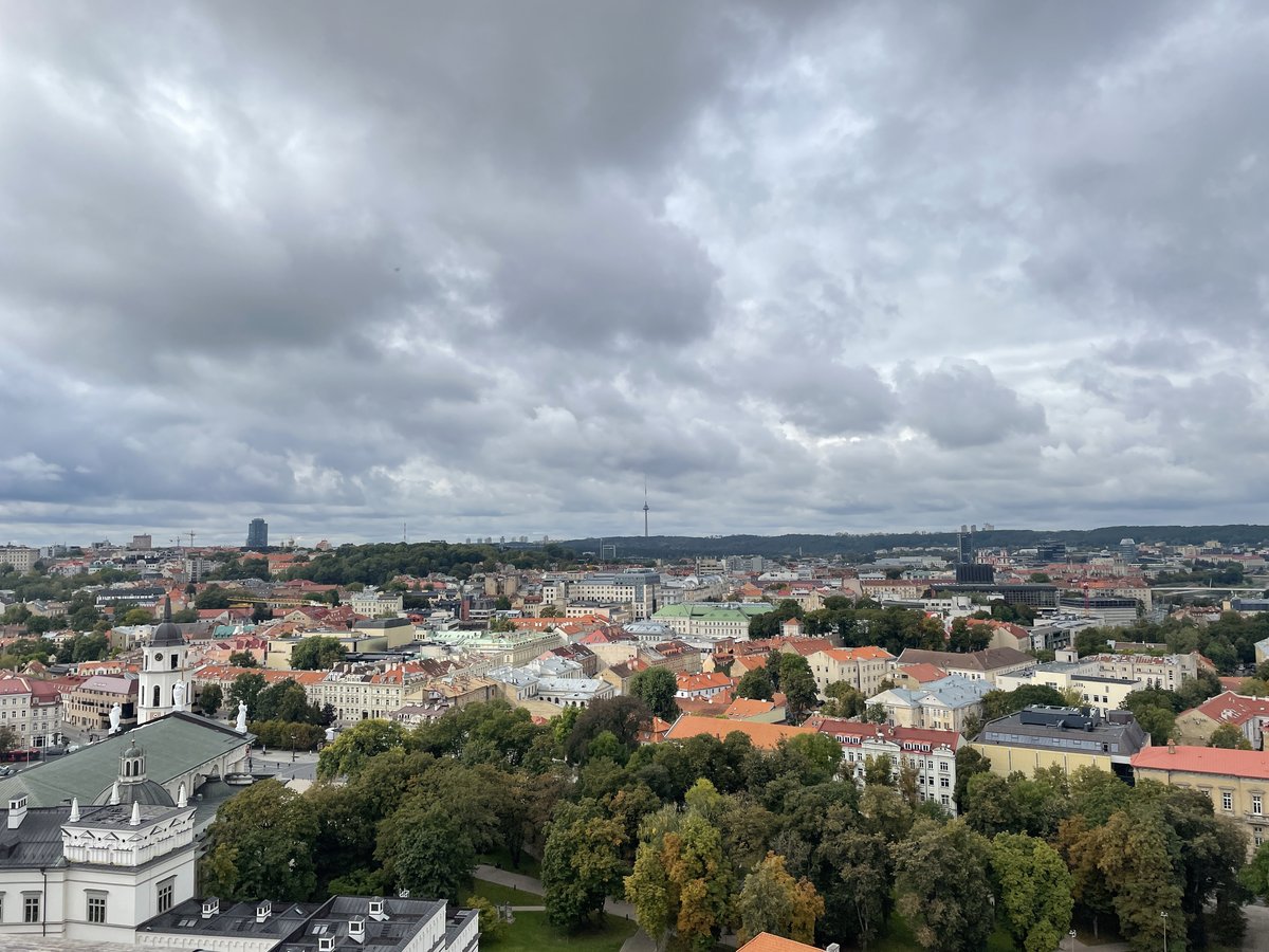View of Vilnius cityscape from Gediminas Tower with TV Tower in the distance