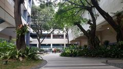 Linear park in the center of Greenhills Mall with greenery and walking paths