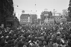 Ajax football players on balcony cheered by huge crowd in Amsterdam 1971