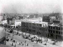 Demolition of old Hirschgebouw building at Leidseplein Amsterdam in 1911 revealing a zinc coffin with a Rembrandt painting