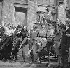 Black and white photo of A.B.C. Cabaret performers on stage in Amsterdam in 1962