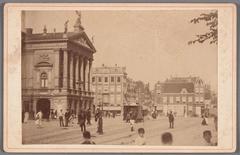 Leidseplein in Amsterdam in 1889 with view towards Leidsestraat entrance and old Stadsschouwburg