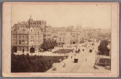 Leidseplein view from Stadhouderskade towards Leidsestraat with 1881 fire and police station and 1882 American Hotel, 1890