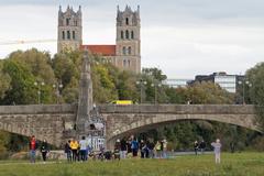 Wittelsbacherbrücke bridge and St. Maximilian church in Munich, Germany
