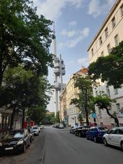 Street Milešovská in Prague with Prague TV Tower in the background