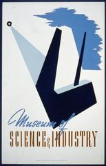 Abstract design of industrial elements on a colorful silkscreen poster for Museum of Science & Industry