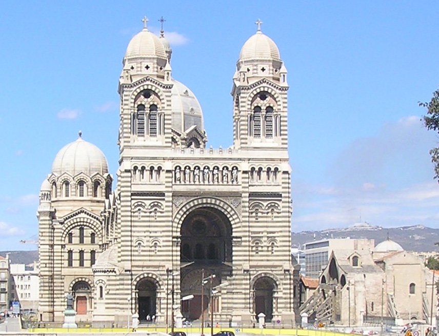 View of La Major Cathedral at the entrance of Marseille port