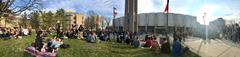 Panoramic view of Beury Beach with the Bell Tower and Paley Library in the background