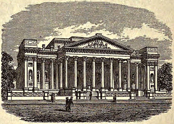 Drawing wood engraving of Fitzwilliam Museum at University of Cambridge