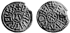 Coin of King Beorhtric of Wessex with mangled Alpha and Omega insignia