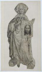 Painting of St Veronica holding a cloth with the image of Jesus
