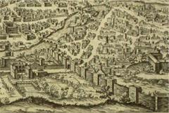 Historical map section depicting Porta Settimiana gate of Aurelian Wall in Rome