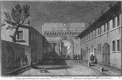 Ancient Porta Settimiana gate in Rome with stone walls and arch
