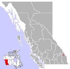 Map showing the location of Radium Hot Springs in British Columbia, Canada