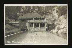 Historic Radium Hot Springs pool and pool house near Canadian Pacific Railway