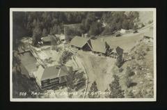 Bird's eye view of Radium Hot Springs in British Columbia Canada with Canadian Pacific Railway gateway and natural hot springs