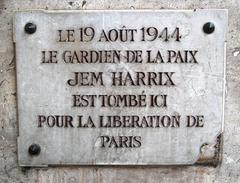 Plaque honoring Jem Harrix who died during Nazi occupation of Paris