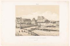 View of the castle and the Pont de la Rotonde bridge over the Loire River in Nantes, France
