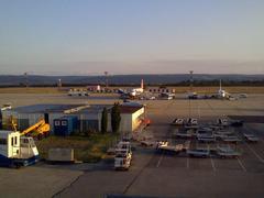 Aerial view of Varna Airport runway and terminal building in Bulgaria
