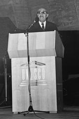 Dr. Abou-Heif delivering a speech at the 1981 UNESCO Prize ceremony for the Teaching of Human Rights