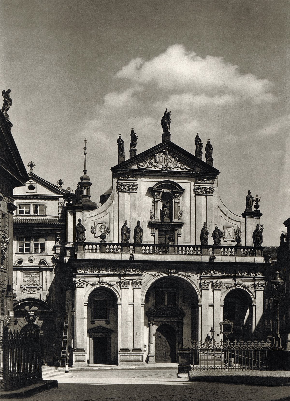 Church of St. Salvator at Klementinum in Prague black and white photograph