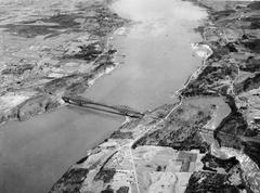 Historic Quebec Bridge over the St. Lawrence River around 1925 with the city of Quebec on the left