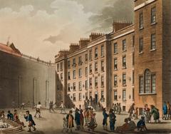 The raquet ground of the Fleet Prison hand-coloured etching by Augustus Pugin and Thomas Rowlandson