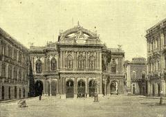 Old woodcut image of the new Bellini Theater in Catania