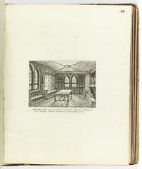 Pen drawing of the small square room under the porch to the right of Saint Germain l'Auxerrois church in old Paris, where the chapter stored its archives and precious objects