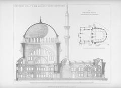 Architectural section and floor plan of Nuruosmaniye Mosque in Istanbul