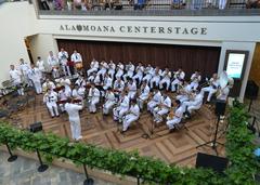U.S. Pacific Fleet Band and Japan Maritime Self-Defense Force Band performing joint concert at Ala Moana Centertainment Stage