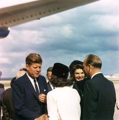 President John F. Kennedy and Mrs. Jacqueline Kennedy arriving at San Antonio International Airport on November 21, 1963