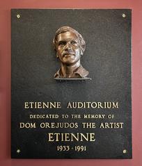 Memorial plaque dedicating the Leather Archives & Museum's auditorium to Dom Orejudos Etienne