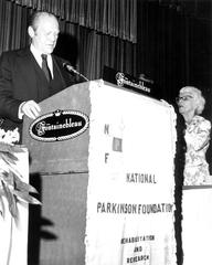 President Gerald Ford speaking at Fontainebleau Hotel in Miami Beach for National Parkinson Foundation