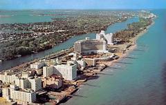 Aerial view of oceanfront hotels in Miami Beach with the Atlantic Ocean and beach