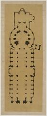 Architectural drawing and plan of Saint-Roch Church in Paris dated 1861, detailed pencil and wash on tracing paper by Lèbe-Sigun