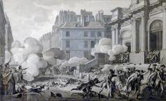 Historical painting of French Revolution scene with soldiers and civilians