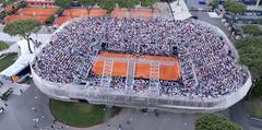 Aerial view of Grand Stand Arena in Foro Italico showing stadium seating and surrounding area