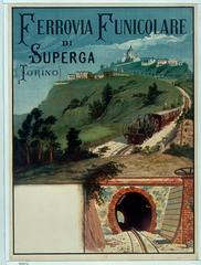 Vintage 1890 lithographic poster of Superga Turin funicular railway by Ciocca