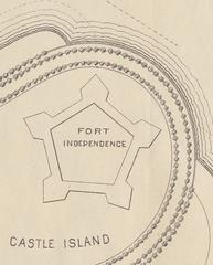 1883 Olmsted study plan of Pleasure Bay showing Fort Independence details