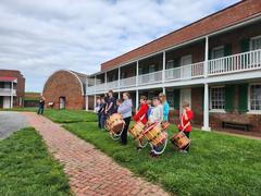 Fife and drum rehearsal with Fort McHenry Guard and rangers performing for onlookers