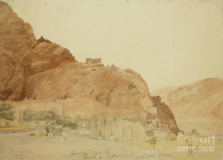 Painting of Gulfos Castle on the rock of Skardu in the upper Indus Valley, Baltistan during Sikh rule