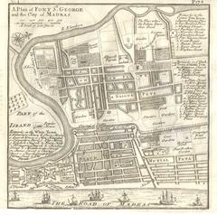 Historic map of Fort St. George and the City of Madras by Herman Moll from 1726