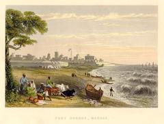 Steel engraving of Fort George in Madras from the 1850s