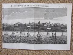 Historic illustration of Fort St. George in the East Indies from 1754
