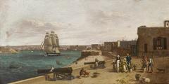Schranz family on battlements of Fort St Elmo overlooking Grand Harbour in Valletta Malta