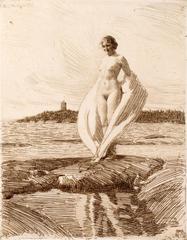 Etching by Anders Zorn based on a photograph titled 'Svanen'